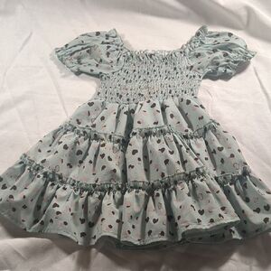 Charming Kids Dress in Mint Green with Heart Pattern